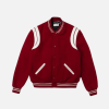 Yves Saint Laurent Teddy Wool Varsity Bomber Jacket In Burgundy
