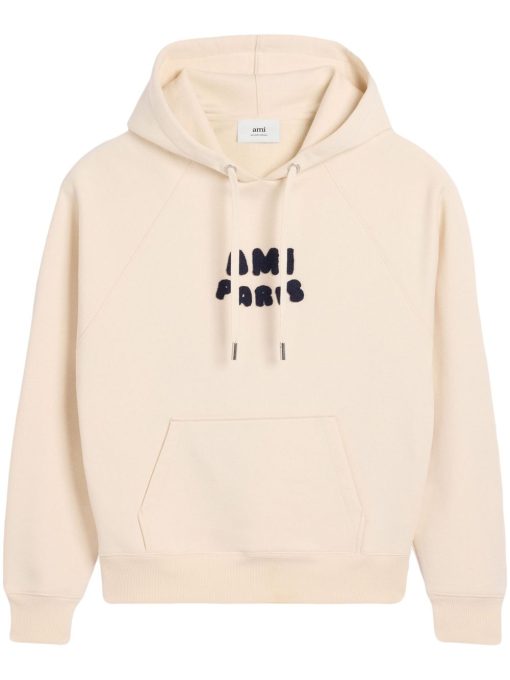 AMI Paris Logo-Applique Hoodie Light Beige