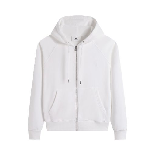 Ami Paris Ami De Coeur Zip-Up Hoodie White