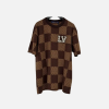 Louis Vuitton Short-Sleeved Cotton Damier Crewneck With Crystal LV Patch Brown