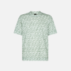Fendi Short-Sleeved Crew-Neck Cotton T-shirt With An All-Over Fringed Effect FF Print Moss Green