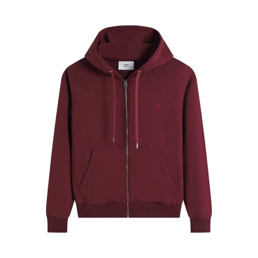 Ami Paris Ami De Coeur Zip-Up Hoodie Maroon