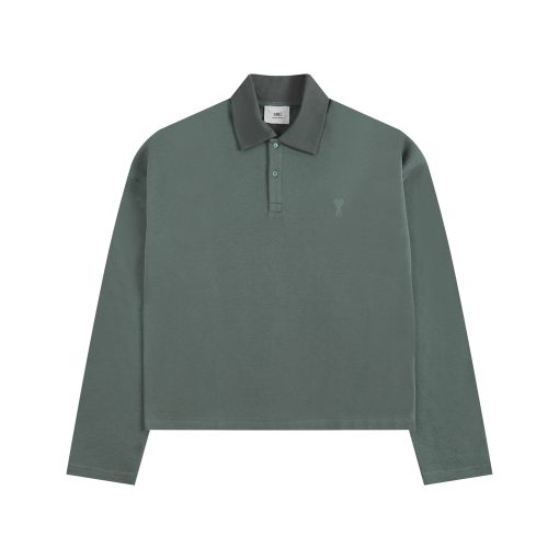 Ami Long Sleeve Polo Shirt Sage Green