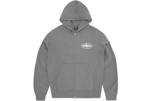 Corteiz Island Puff Print Zip Hoodie Gully Grey - M