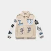 LV Multi-Patches Mixed Leather Varsity Jacket Cream/White