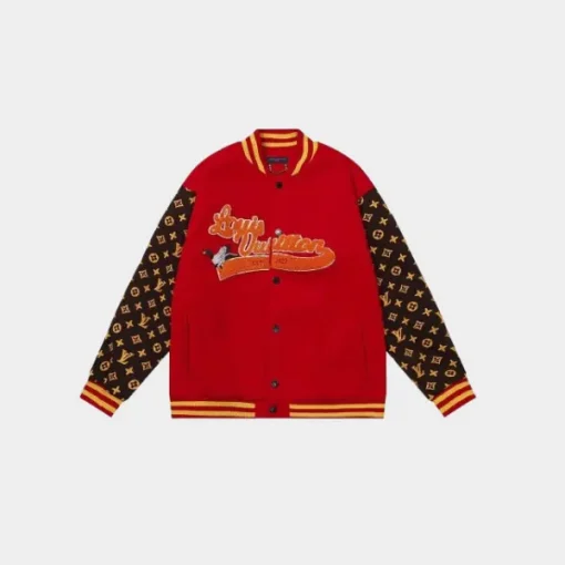 LV Monogram Pattern Varsity Jacket Red/Black - XL