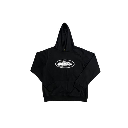 Corteiz Alcatraz Hoodie Black With White Monogram - S