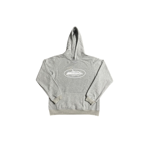 Corteiz Alcatraz Hoodie Gray With White Monogram - M