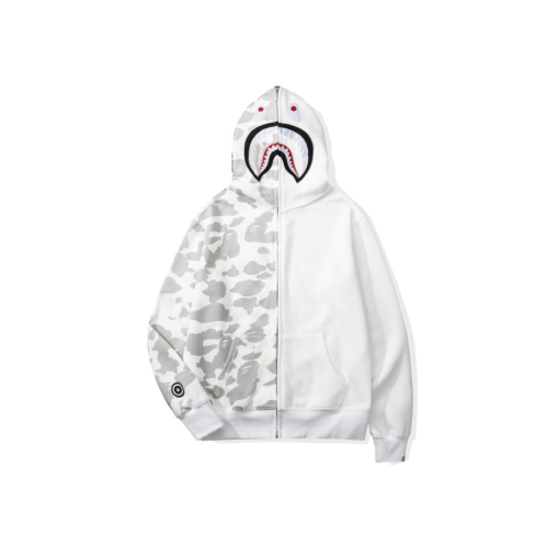 BAPE Shark Hooded Hoodie Duo Colour White And Gray Dot