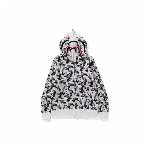 BAPE Shark Full Zip Double Hooded Hoodie Camouflage White