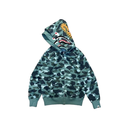 BAPE Shark Full Zip Double Hooded Hoodie Camouflage Green
