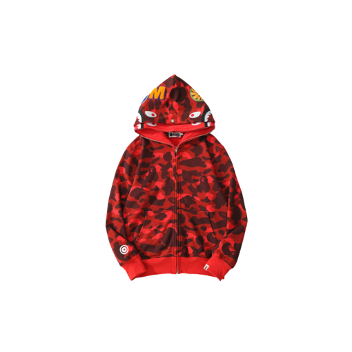 BAPE Shark Full Zip Double Hooded Hoodie Camouflage Red