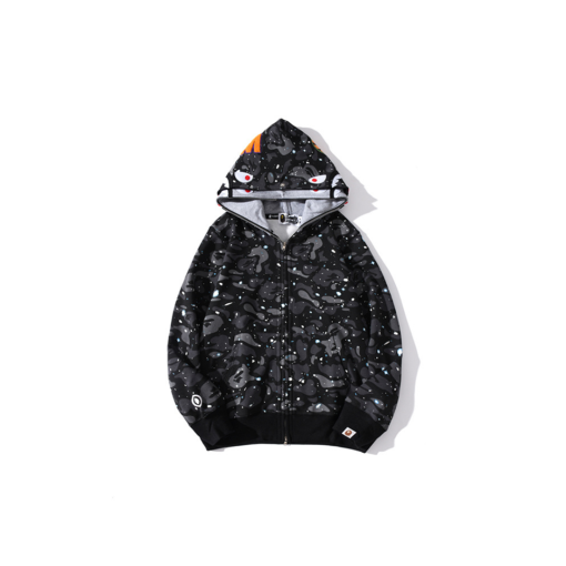 BAPE Shark Head Glow In The Dark Polka Dot Full Zip Double Hooded Hoodie Camouflage Black M2