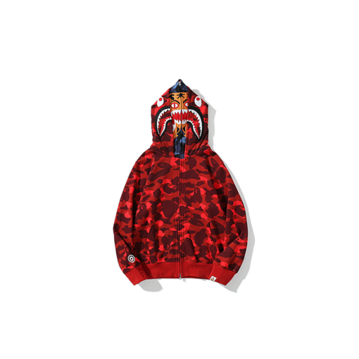 BAPE Shark Full Zip Double Hooded Hoodie Camouflage Red M2