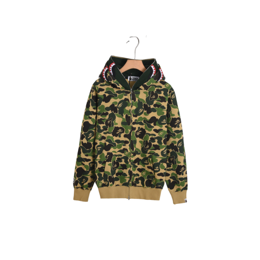 BAPE Shark Head Glow In The Dark Polka Dot Full Zip Double Hooded Hoodie Camouflage Forest Green