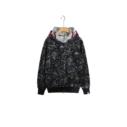 BAPE Shark Head Glow In The Dark Polka Dot Full Zip Double Hooded Hoodie Camouflage Black Small White Dot