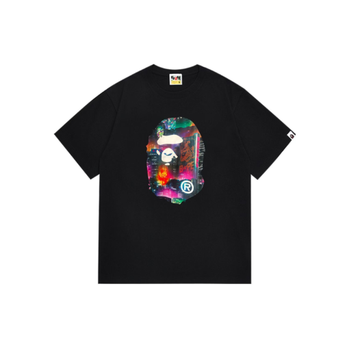 BAPE A Bathing Ape T Shirt Black With Cyber Neon Monogram