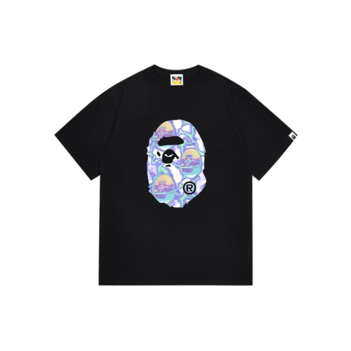BAPE A Bathing Ape Black T Shirt Lighting Purple Blue
