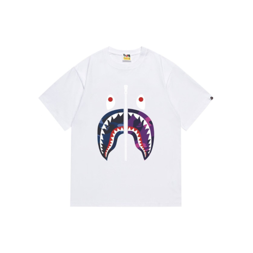 BAPE Camo Shark Face White T Shirt Purple Design