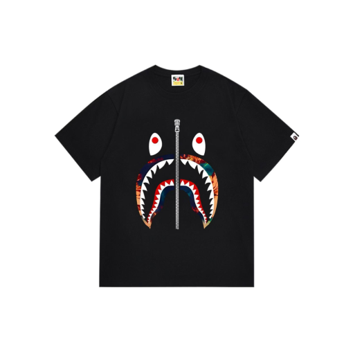 BAPE Multi Camo Shark Face T Shirt Black