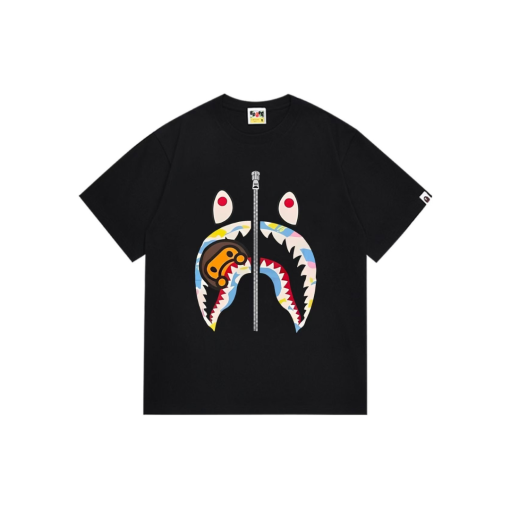 BAPE Camo Purple Shark Face Design T Shirt Black