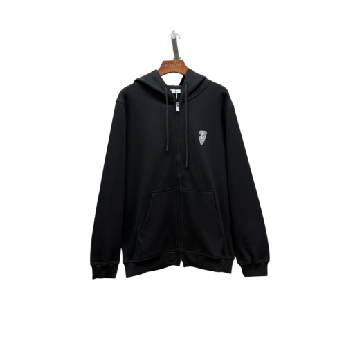 Burberry Zipper Hooded Hoodie Equestrian knight Design Full Black M2