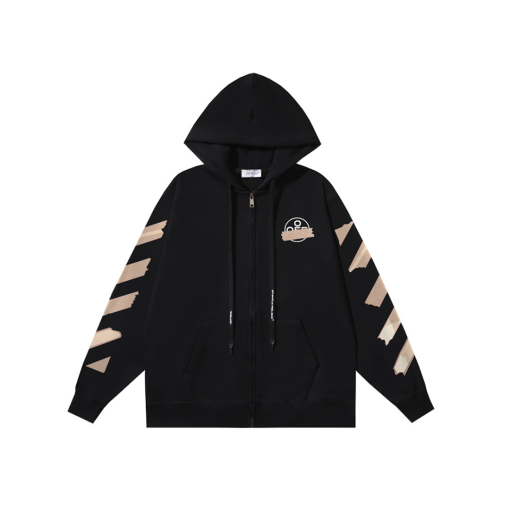 Off-White Zipper Hoodie Black With Beige Design
