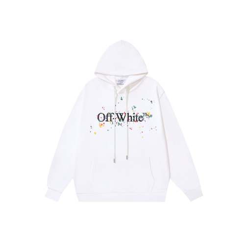 Off-White Hoodie Multicolour Paint Text Design Printed - M