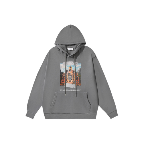 Off-White Hoodie Gray With Graphic Design - M