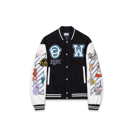 Off-White Varsity Jacket Black With Design Printed - XL