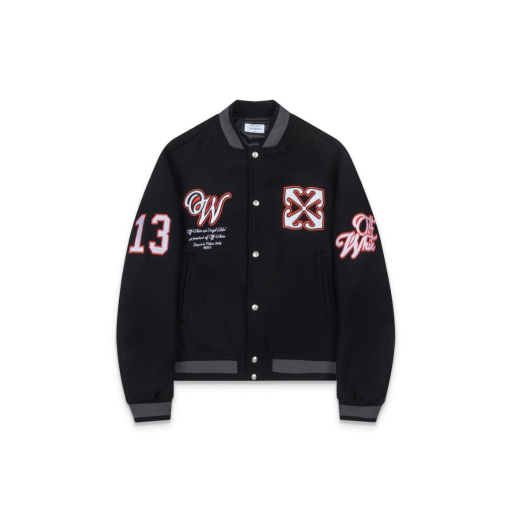 Off-White Varsity Jacket Black With Red Monogram
