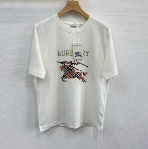 Burberry Cross Stitch EKD​ Cotton T-shirt in Chalk