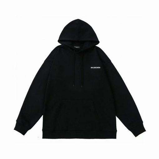 Balenciaga White Small Logo Hoodie Black