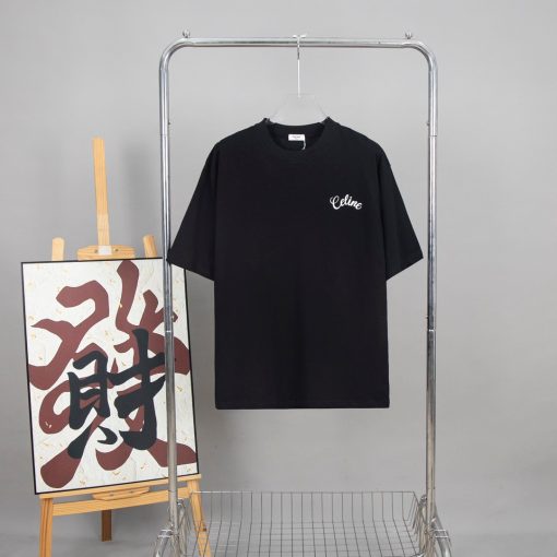 Celine T-shirt With A White Embroidered Logo On The Chest Black