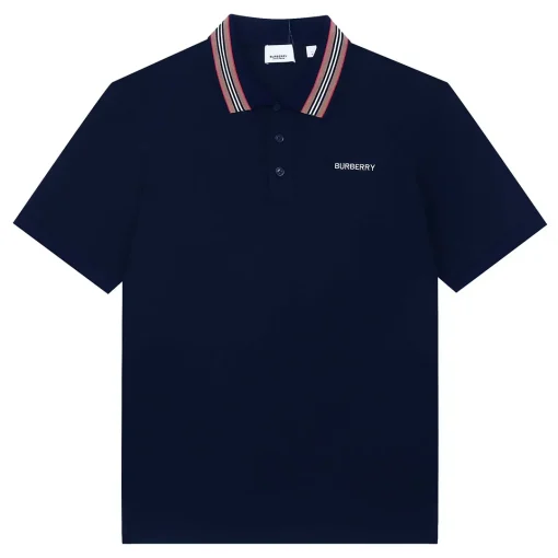 Burberry Johnston Icon Stripe Short Sleeve Polo T-shirt Black