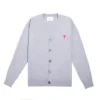 Ami Paris Ami De Coeur Extrafine Merino Wool Cardigan Grey