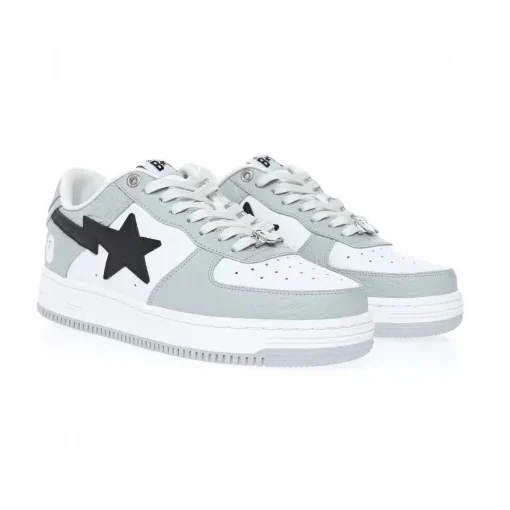 A Bathing Ape Bape Sta Grey Black – Premium White Grey Black Patent Leather Sneakers