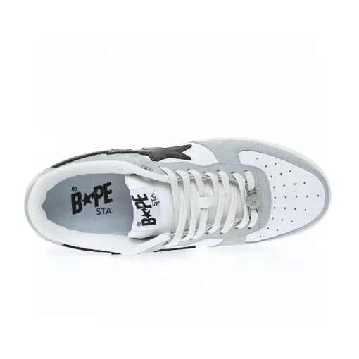 A Bathing Ape Bape Sta Grey Black – Premium White Grey Black Patent Leather Sneakers
