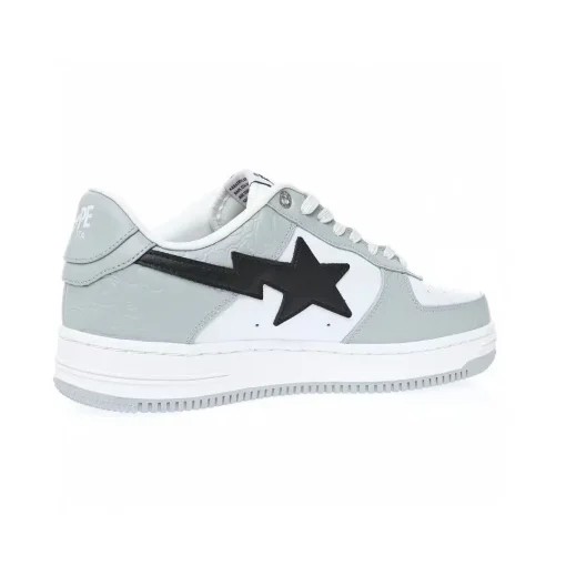 A Bathing Ape Bape Sta Grey Black – Premium White Grey Black Patent Leather Sneakers