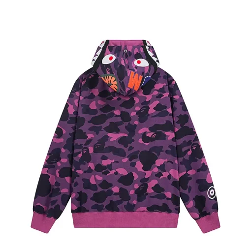 BAPE Camo Shark Full Zip Hoodie Purple
