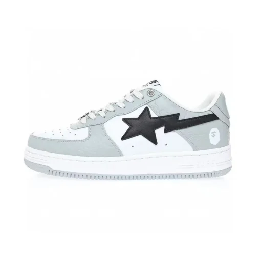 A Bathing Ape Bape Sta Grey Black – Premium White Grey Black Patent Leather Sneakers