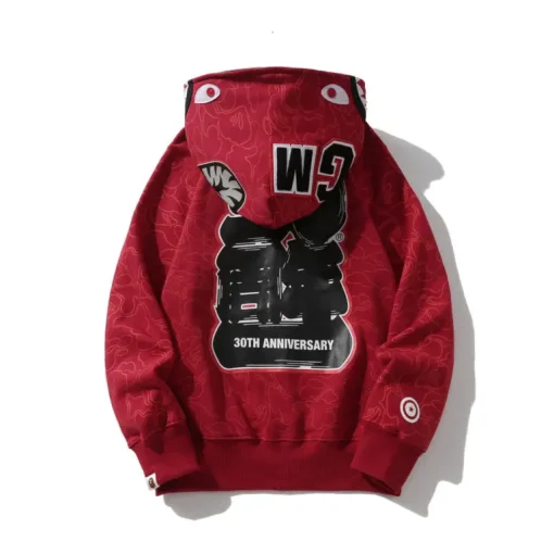 BAPE Shark Head Camouflage Full Zip Hoodie Red