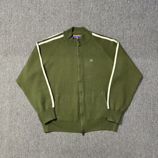 Corteiz Knit Zip Up Fleece Jacket Green