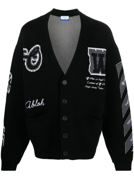 Off-White intarsia-knit wool-blend cardigan black/white