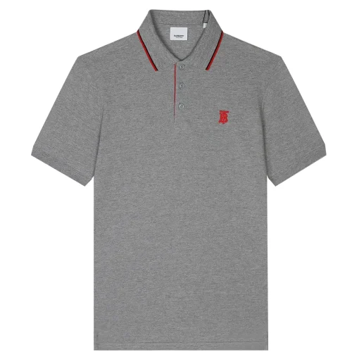 Burberry Icon Stripe Placket Cotton Piqué Polo Shirt Grey