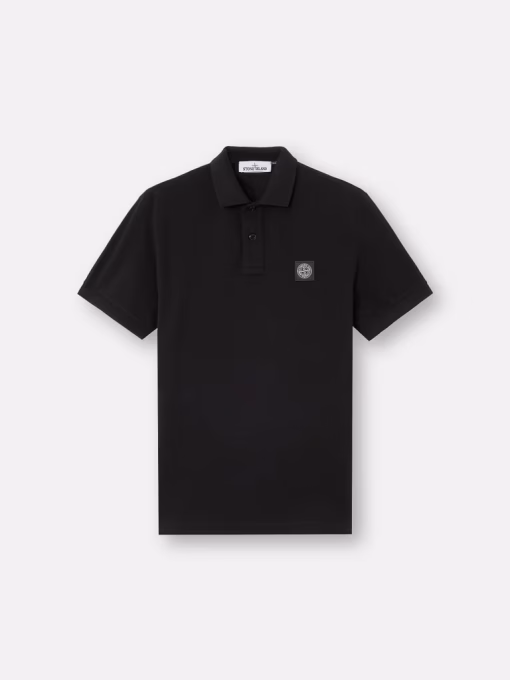 Stone Island piqué cotton polo shirt black
