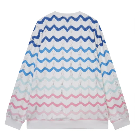 Casablanca Gradient Wave Crochet White Cotton Multi Color Pattern Sweatshirt