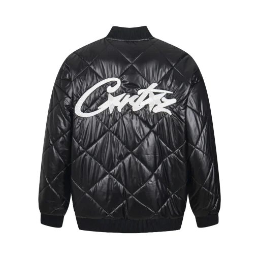 Corteiz Devil’s Island Winter Diamond Pattern Down Cotton Jacket Black