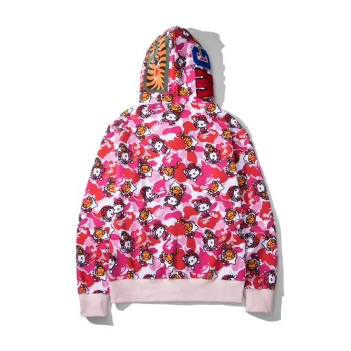 BAPE Shark Head Camouflage Full Zip Hoodie Pink