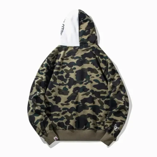 BAPE Malika Kitty Shark Hooded Hoodie Camouflage Green Fleece Lining